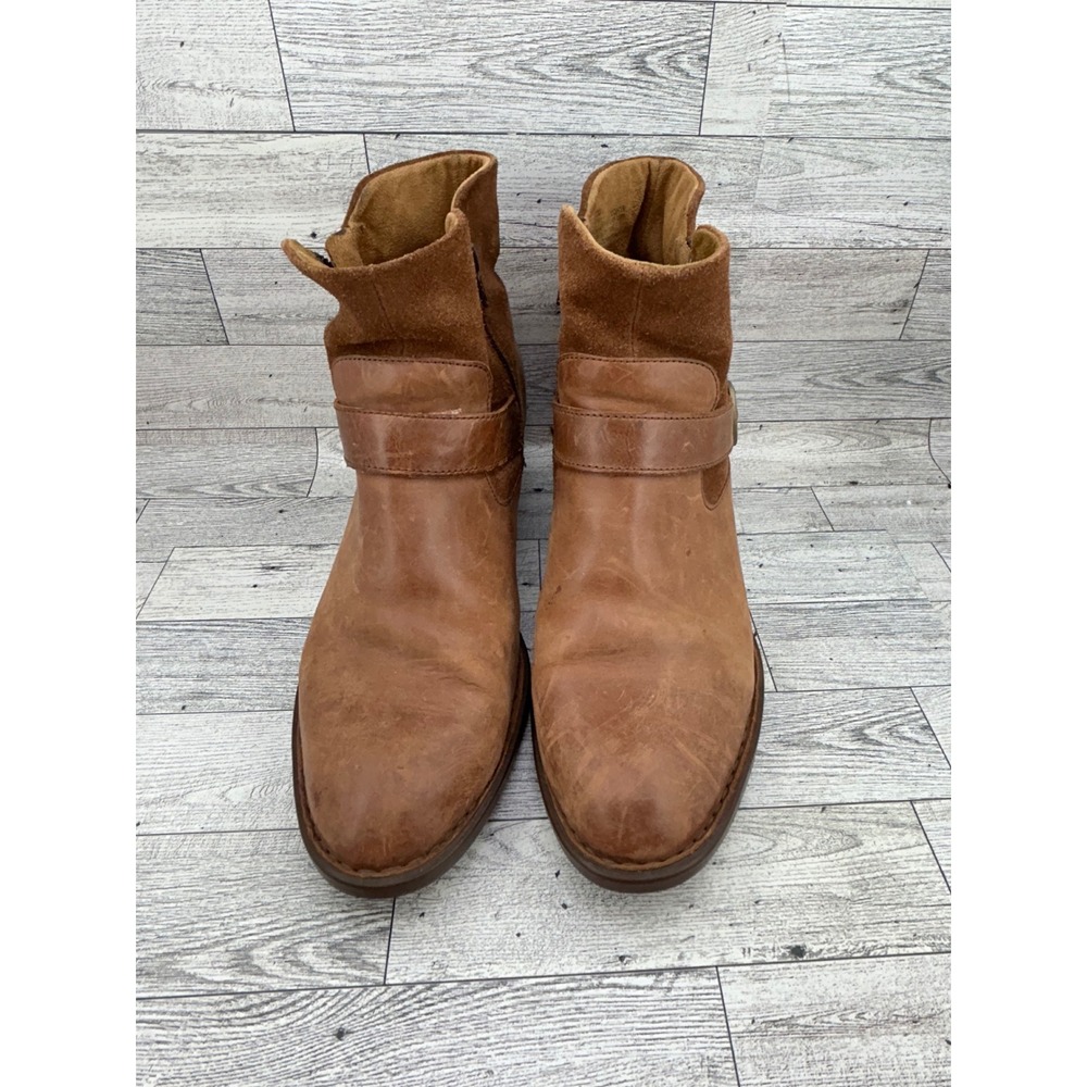 Born Brown Leather Suede Ankle Boots Men 11M F75517 Buckle Zip Block Heel